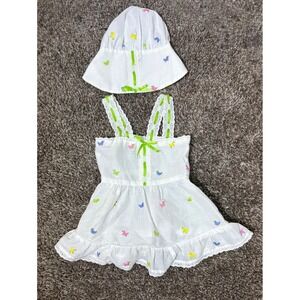 Handmade Vintage Baby Girl Duck Embroidered Sundress and Hat Set 9-12 Months